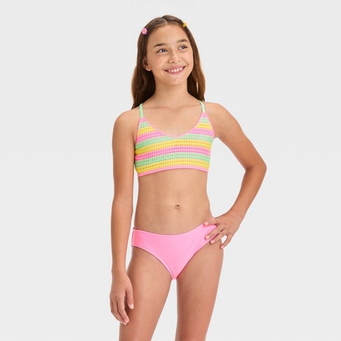 Girls' 'Crochet Craze' Solid Bikini Set - art class™ Pink M