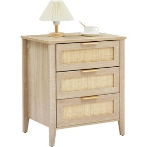 Rattan Nightstand – Boho Accent Table with Rattan Drawers & Metal Legs - 1 of 4