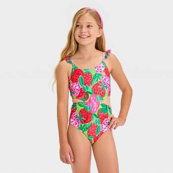 Barbie Little Girls One Piece Bathing Suit Pink / White 5 : Target