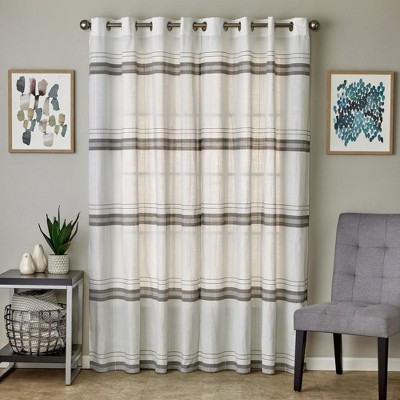 Modern White and Gray Stripe Polyester Window Panels, 104" x 84"