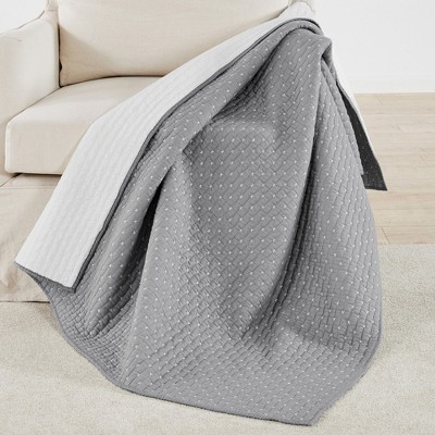 Grey and Cream Cotton Reversible Quilted Throw Blanket