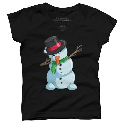 Girl's Design By Humans Christmas Dabbing Snowman By GiftsIdeas T-Shirt
