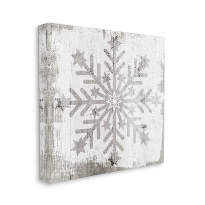 Winter Snowflake Weathered Pattern Off-White Canvas Wall Art