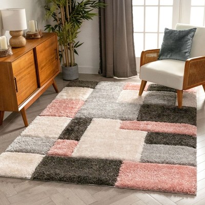 Blush and Gray Geometric Shag Area Rug 5' x 7'