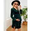 Maternity Velvet Dress Wrap V Neck Long Sleeve Belted Baby Shower Midi Dress Photoshoot - 3 of 4