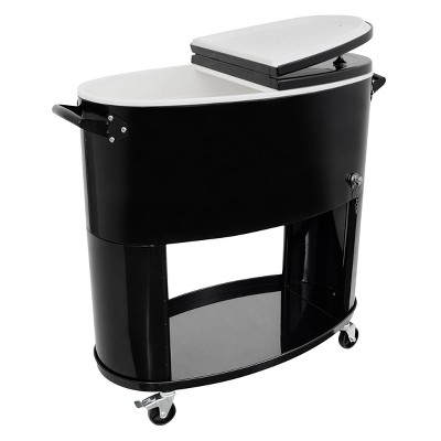 Black Powder Coated Steel Rolling Patio Cooler with Insulated Basin