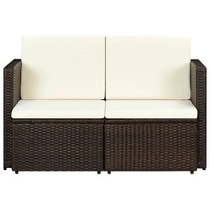 vidaXL Sofa Brown, Cream White PE Rattan, Steel, Foam, Polyester 2-Seater - 1 of 4