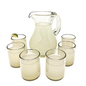 Dos Sueños Mexican Hand Blown Glassware Combo Set - Natural Pitcher and Tumblers - 1 of 4
