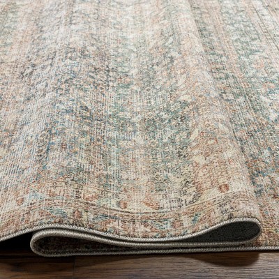 Marlene Damask Light Green and Beige Polyester Runner Rug