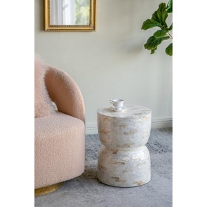 HDZNVF 14x14x18 inch Decorative Bamboo Hourglass End Table with Gold and White Shell Finish - 1 of 4