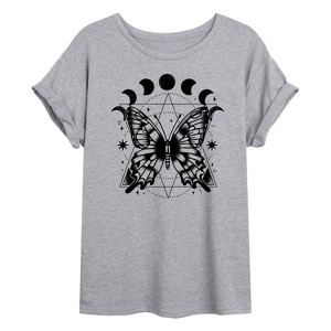 Women's - Instant Message - Celestial Butterfly Oversized Graphic T-Shirt - 1 of 4