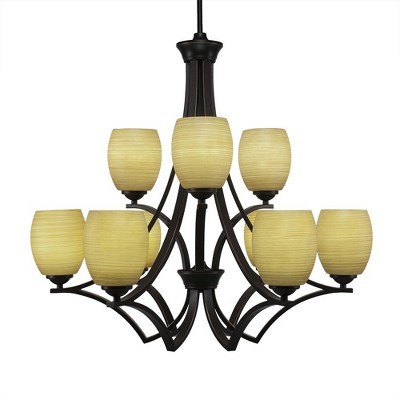Toltec Lighting Zilo 9 - Light Chandelier in  Dark Granite with 5" Cayenne Linen Shade