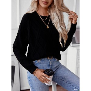 Sweaters for Women Crewneck Long Sleeve Cable Knit Solid Warm Pullover Sweater Tops - 1 of 4