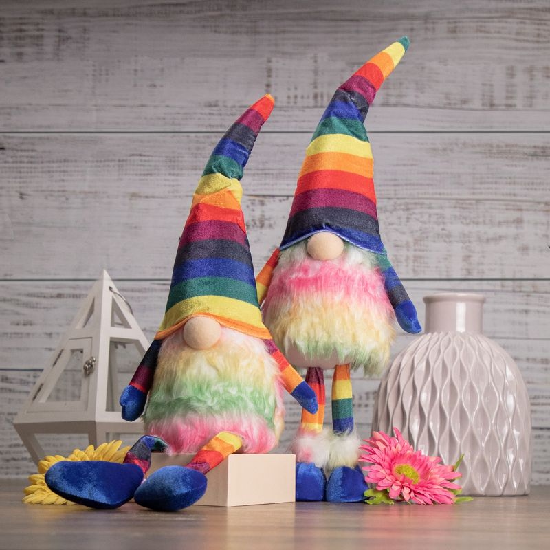 Northlight 20" Bright Striped Rainbow Springtime Gnome with Dangling Legs, 2 of 5