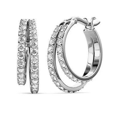 18k White Gold Plated 20mm Hoop Earrings with Crystals Gift for Women