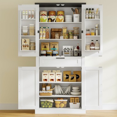 USIKEY 71" Tall Kitchen Pantry Cabinet, Farmhouse Storage Cabinet with Barn Doors, 1 Drawer & Adjustable Shelves, Cupboard for Kitchen, White
