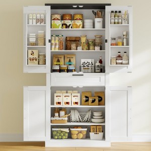USIKEY 71" Tall Kitchen Pantry Cabinet, Farmhouse Storage Cabinet with Barn Doors, 1 Drawer & Adjustable Shelves, Cupboard for Kitchen, White - 1 of 4