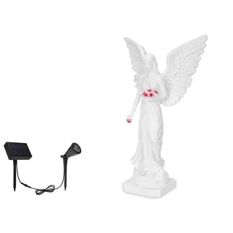 Techko Maid Resin/ABS Angel with Open Wings Statue with Solar Spotlight White, 1 of 10