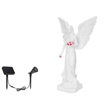 Techko Maid Resin/ABS Angel with Open Wings Statue with Solar Spotlight White