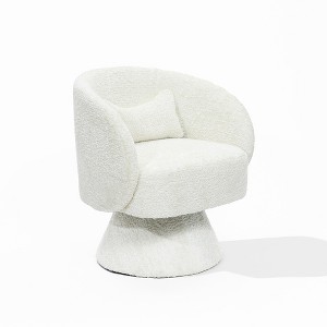 LuxenHome Upholstered Cream Club Swivel Chair with Upholstered Cream Wood Base Off-White - 1 of 4