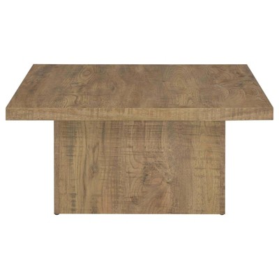 Mango Brown Square Wood Coffee Table with Block Base