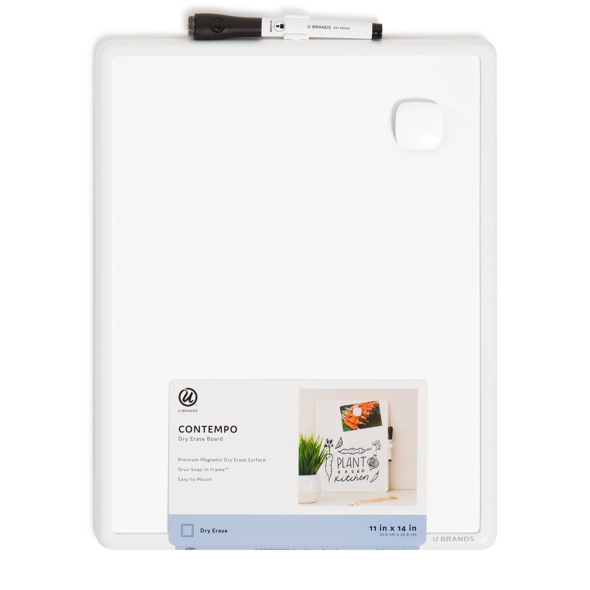 U Brands 11"x14" Contempo Magnetic Dry Erase Board - White: Small Wall Mount Presentation Board, Steel & Plastic