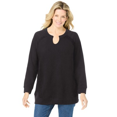 Woman Within Plus Size Crochet Trim Sweatshirt