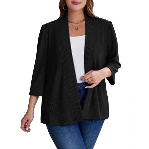 Clearlove Womens Plus Size Cardigan Casual 3/4 Sleeve Waffle Knit Duster Open Front Tops - 1 of 4