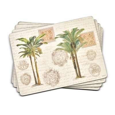 Pimpernel Vintage Palm Study Placemats Set of 4 Cork-Backed Table Mats Featuring Tropical Botanical Artwork - Heat & Stain Resistant