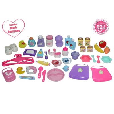 45-Piece Multicolor Plastic Baby Doll Essentials Accessory Bag