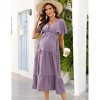 Clearlove Maternity Dress Women's V Neck Short Sleeve Smocked Ruffle Tiered Dress - 3 of 4