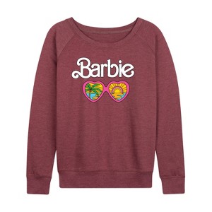 Women's - Barbie - Seeing Sunsets & Palm Trees Through Sunglasses Lightweight French Terry Wide Neck Long Sleeve Shirt - 1 of 4