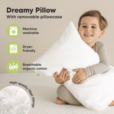 Soft White Organic Cotton Toddler Pillow with Pillowcase