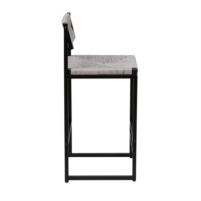 OUTSUPPLY 2 Pcs Bar Stools, Height Handwoven Stools with Footrest, Metal Frame for Kitchen Island, Dining Room, Cafe