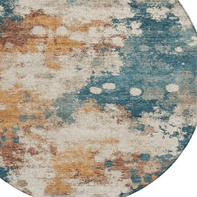 HomeRoots 8' Teal Blue And Copper Round Abstract Washable Indoor Outdoor Area Rug