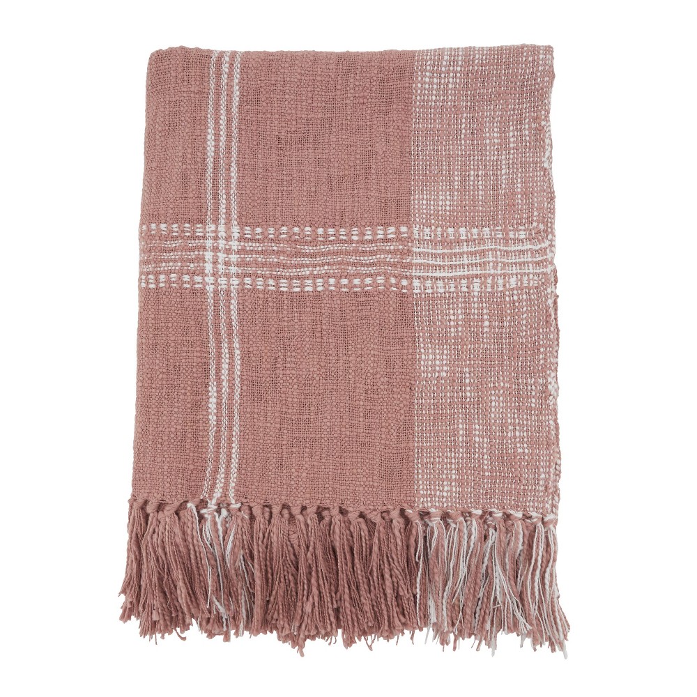 50"x70" Oversized Plaid Cotton Throw Blanket Rose Pink - Saro Lifestyle: Soft, Cozy, Traditional Weave