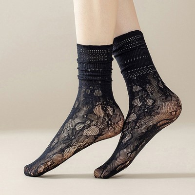 Alilang Lace Ankle Socks with Ruffle Cuff 6pk - Black