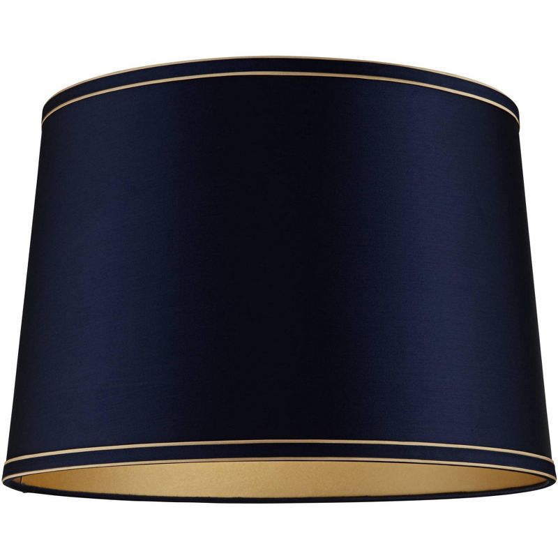 Springcrest Navy Blue Medium Drum Lamp Shade with Navy and Gold Trim 14" Top x 16" Bottom x 11" High (Spider) Replacement with Harp and Finial, 4 of 8