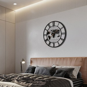 36'' Large Black Metal Wall Clock, Modern Silent World Map Wall Clock With Vintage Numeral,Wall Clocks For Living Room-Cuddlewood - 1 of 4