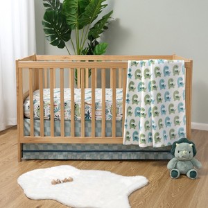 The Peanutshell Baby Crib Bedding Set for Boys - 3 Pieces - Dino Fitted Crib Sheet and Plush Baby Blanket Set with Checkered Dust Ruffle - Dinosaur - 1 of 4