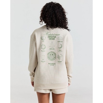 Samii Ryan | Smiley® Flourish Waffle Crewneck, Tan, Small, 2