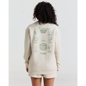 Samii Ryan | Smiley® Flourish Waffle Crewneck, Tan, Small, 2 - 1 of 4