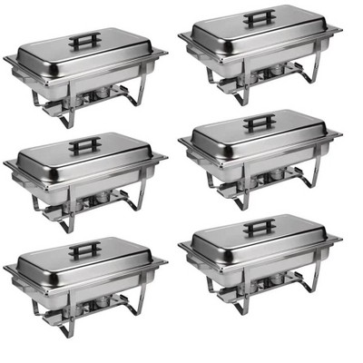 6pcs Chafing Dish Buffet Set 9QT Stainless Steel Rectangular Large Capacity Catering Warmer with Covers Water Pan Burning Holder
