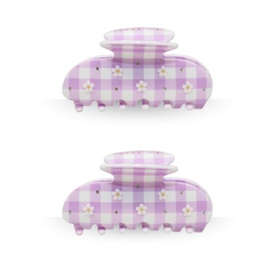 LA Glam Co. Hollywood 3" Claw Clips - All Hair - 2-Pack - Purple Gingham