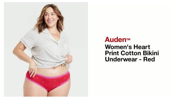 Women's Heart Print Cotton Bikini Underwear - Auden™ Red, 2 of 4, play video