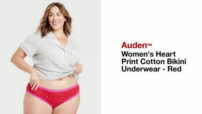 Women's Heart Print Cotton Bikini Underwear - Auden™ Red, 2 of 4, play video