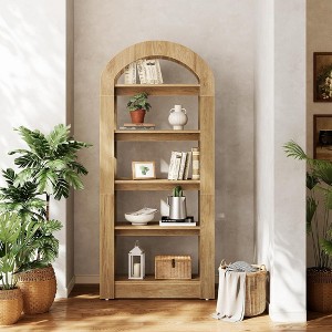 ORRD  Arched Bookshelf, 70.86" Tall 5-Tier Teak Wood Bookcase with 130lb Per Shelf, Modern Display Shelf for Living Room, Office & Bedroom - 1 of 4
