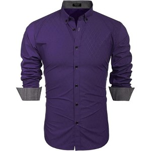 COOFANDY Men's Long Sleeve Wrinkle Free Dress Shirts Inner Contrast Business Casual Button Down Shirt - 1 of 4