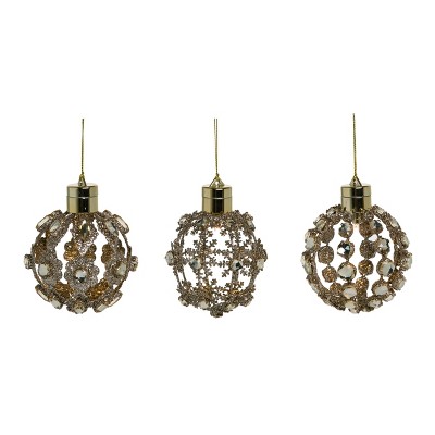 Transpac Metal 4 in. Gold Christmas Light Up Ornament Set of 3