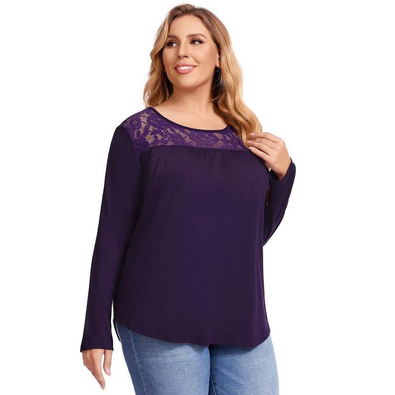 WhizMax Women Plus Size Pleated Flowy Top 3/4 Roll Sleeve Casual Loose Blouse Round Neck Tunic Shirt Long Sleeve, 4 of 8